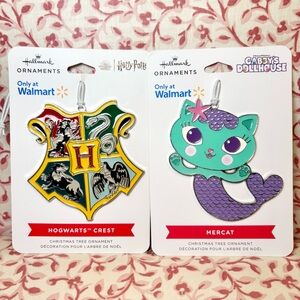 Hallmark Enameled Metal Hogwarts and MerCat Ornaments